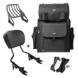 Neu Sissybar W1 + Hecktasche passend für Chopper / Custombikes CVO Ultra 11-13 mit Gepäckträger schwarz Craftride