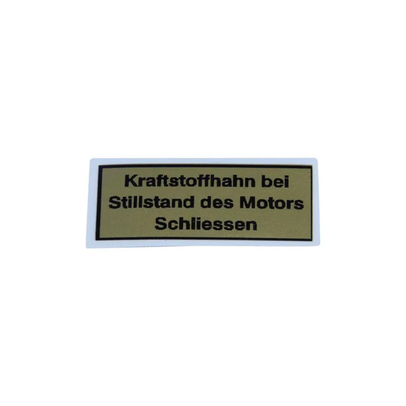 Aufkleber Tank "Kraftstoffhahn bei Stillstand des Motors schliessen" für Zündapp Typ 429 510 515 517 Knallerangebot
