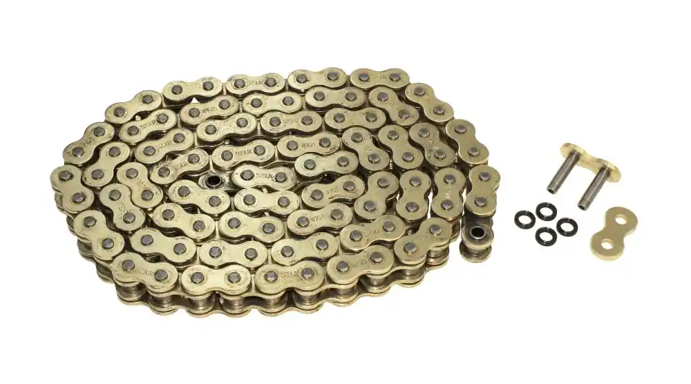 Preis Gesenkt Kette X-Ring verstärkt 525er (5/8 x 5/16) Teilung 100 Glieder offen Gold Farben inkl. Hohlnietschlos