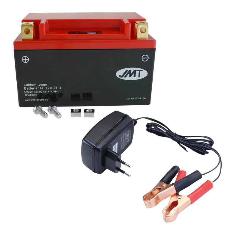 Preis Gesenkt Lithium-Ionen-Batterie JMT HJTX7A-FP, 12 V 2.4 Ah, Pluspol links, DIN 50615 + Ladegerät