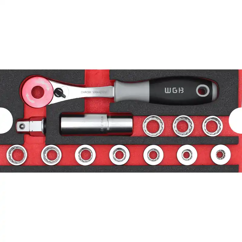 Knallerangebot WGB MES rot Go-Through Steckschlüsselsatz mit Knarre 13-teilig