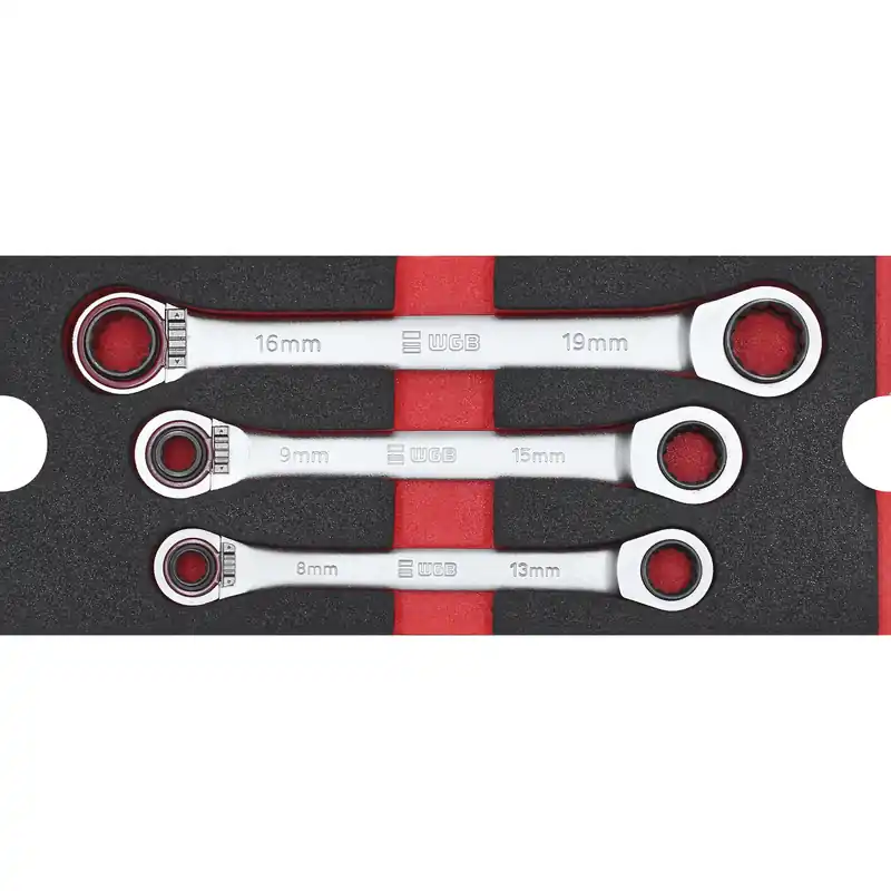 WGB Ringschlüsselsatz mit Ratsche rot 3-teilig Gratis Versand